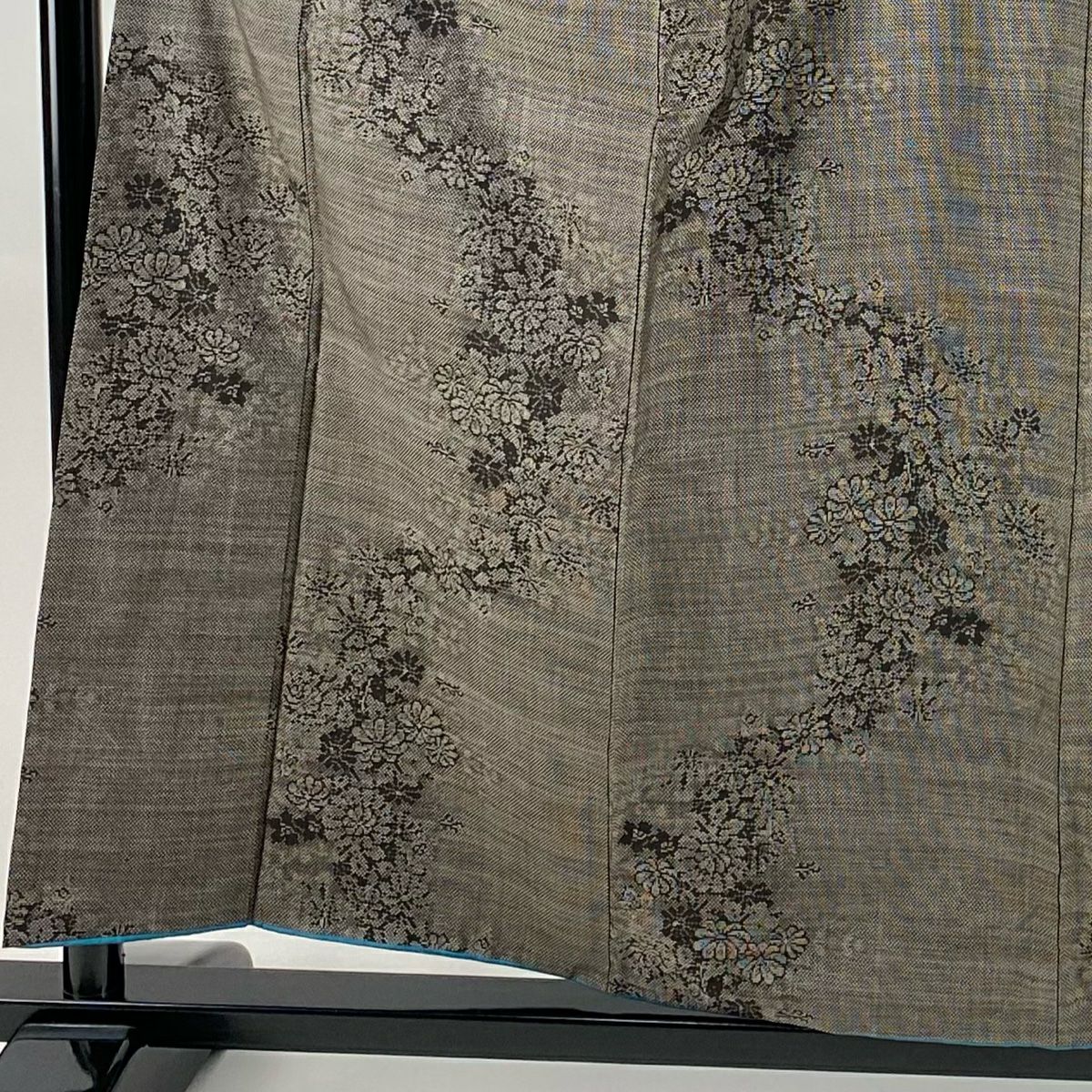 紬織 身長158cm 袖長65.5cm M 雙層 草花紋紋 焦茶 純蠶絲 秀品級