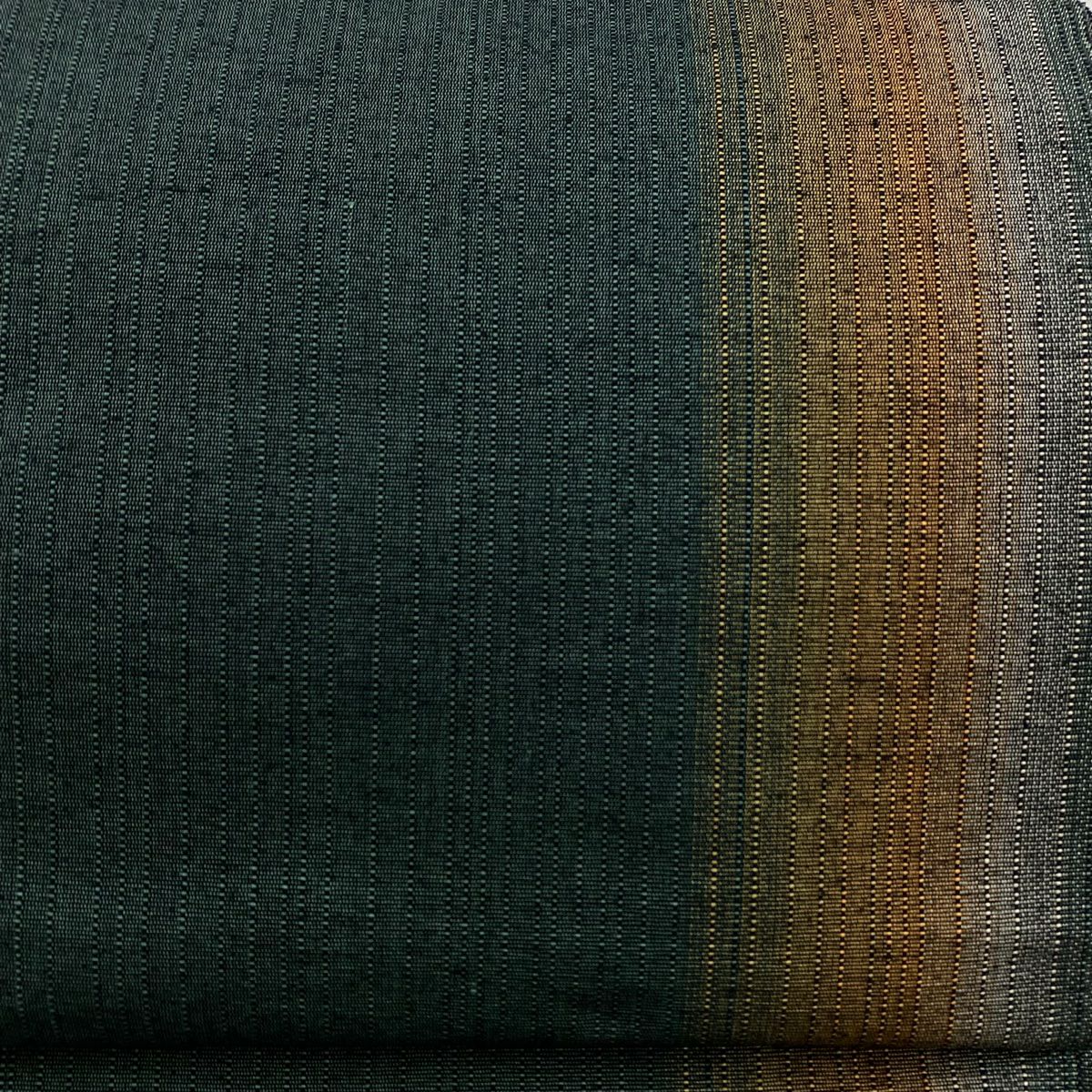 【美品】名古屋帶 秀品級 八寸名古屋 紬織織 縞 深綠 純蠶絲