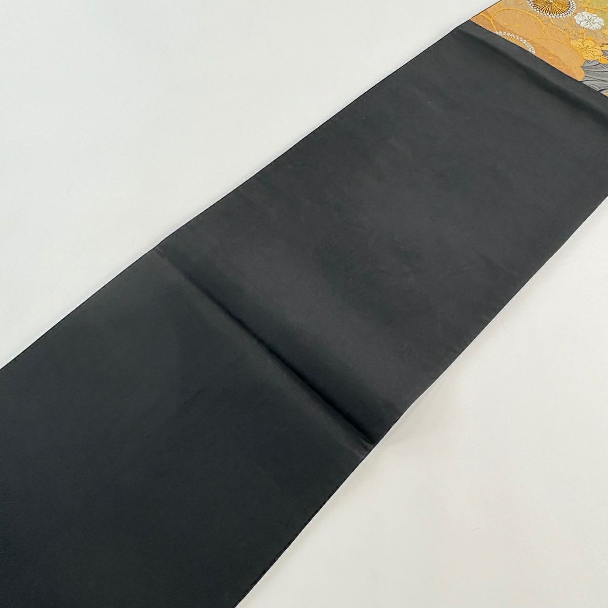 【美品】 袋帶 秀品級 梅花 流水 金金箔 金銀彩 黑 六通 純蠶絲