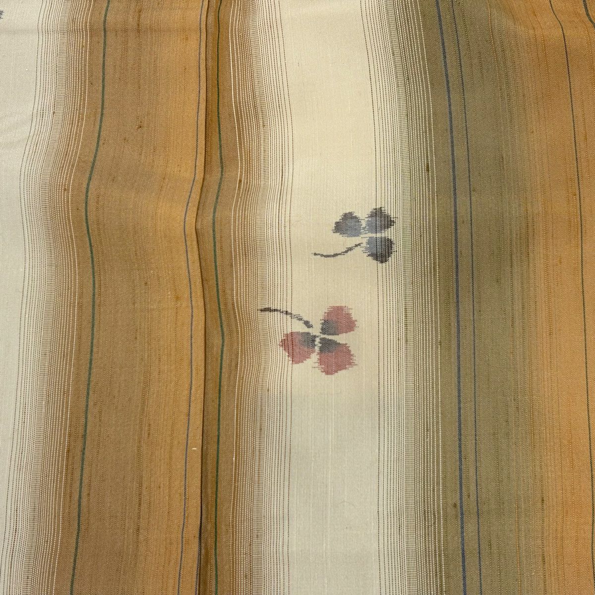【美品】 紬織 身長157cm 袖長63.5cm S 雙層 縱條 三葉 黃土色 純蠶絲 秀品級