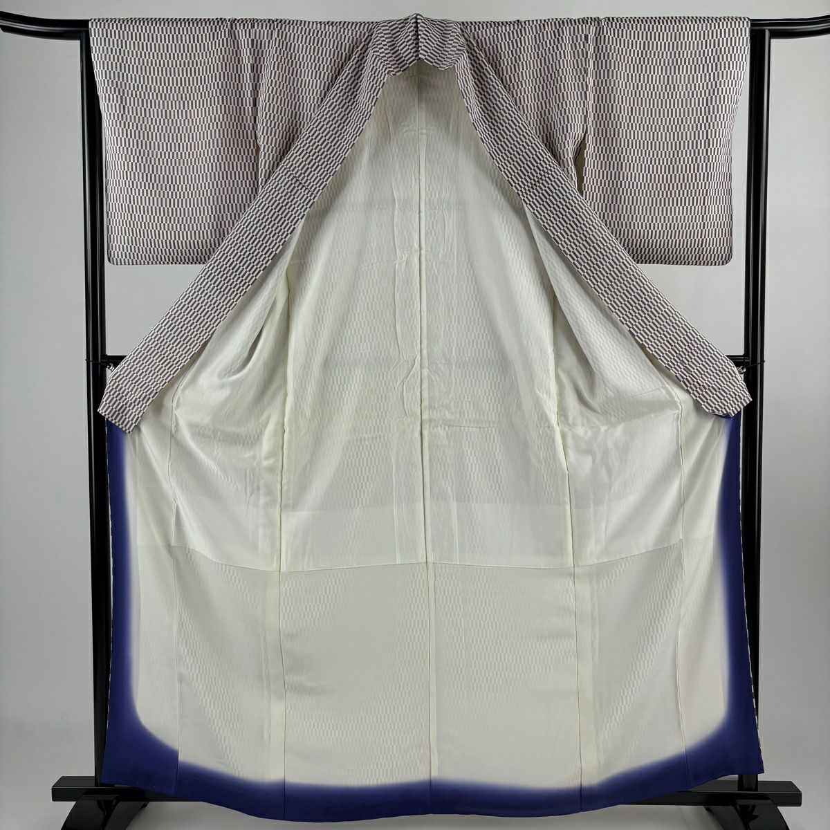 小紋 身長161.5cm 袖長64.5cm M 雙層 變化市松樹 紫 純蠶絲 優品級