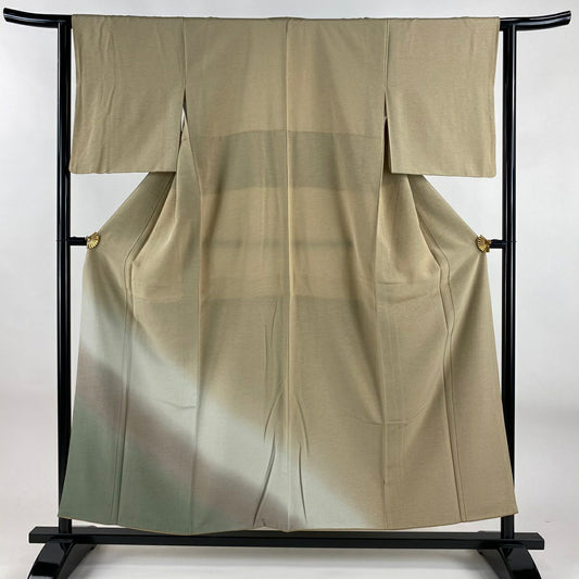 【美品】 付下 身長154cm 袖長63cm S 雙層 裾暈染圖案 淺茶 純蠶絲 優品級