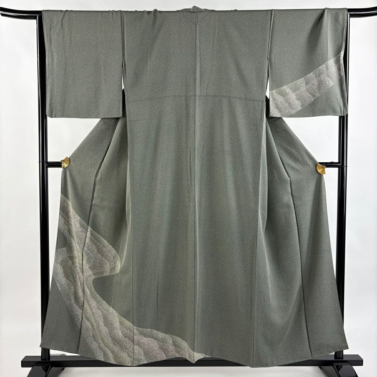 付下 身長155.5cm 袖長66.5cm M 雙層 流水 灰綠 純蠶絲 秀品級
