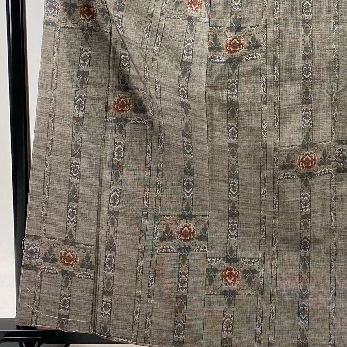 【美品】 紬織織 身長162.5cm 袖長64cm M 雙層 縞紋 草花紋紋 灰茶 純蠶絲 秀品級