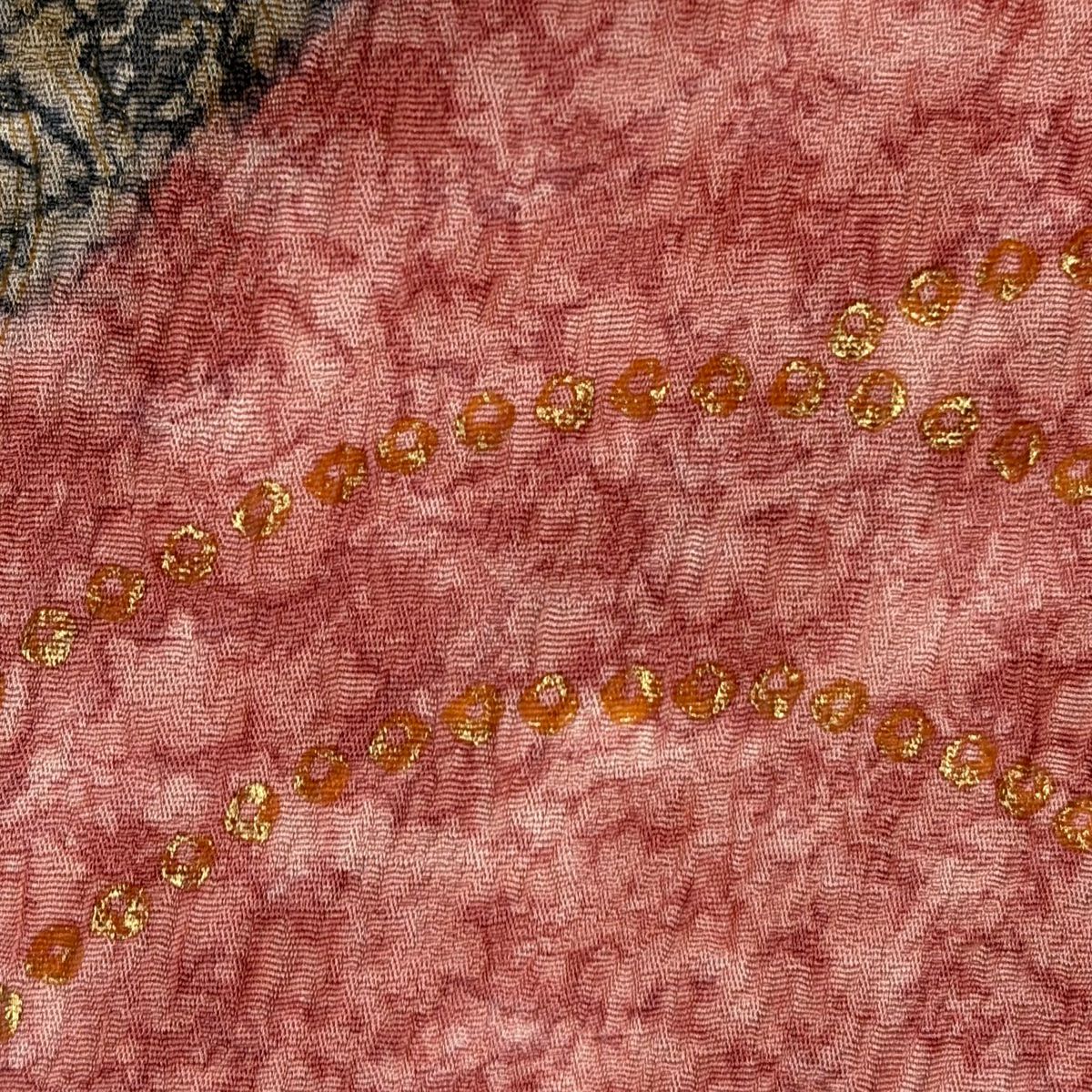 振袖禮服 身長154.5cm 袖長62cm S 雙層 櫻花 波紋 刺繡 金彩裝飾 灰茶 純蠶絲 秀品級