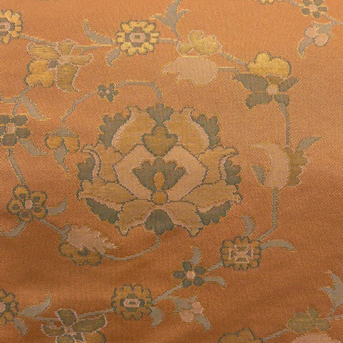 【美品】 袋帶 秀品級 織悅 落款あり 關西仕立 草花紋紋 金金箔 橙色 全通 純蠶絲