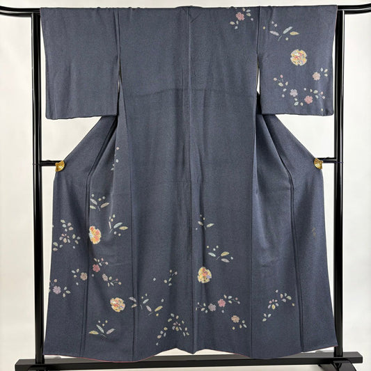 付下 身長152cm 袖長65cm M 雙層 有落款 櫻花 雪輪 金絲 金銀彩 青灰色 純蠶絲 優品級