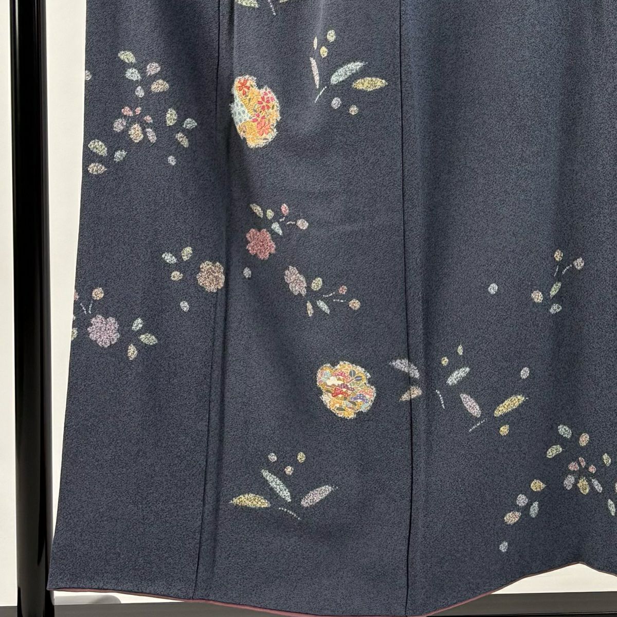 付下 身長152cm 袖長65cm M 雙層 有落款 櫻花 雪輪 金絲 金銀彩 青灰色 純蠶絲 優品級