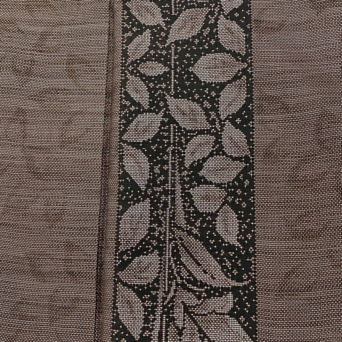 【美品】 紬織 身長156cm 袖長65cm M 雙層 葉柄 焦茶 純蠶絲 秀品級