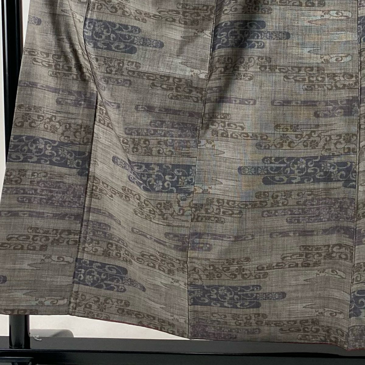 【美品】 紬織織 身長156cm 袖長63cm S 雙層 ヱ霞 花唐草紋 灰茶 純蠶絲 秀品級