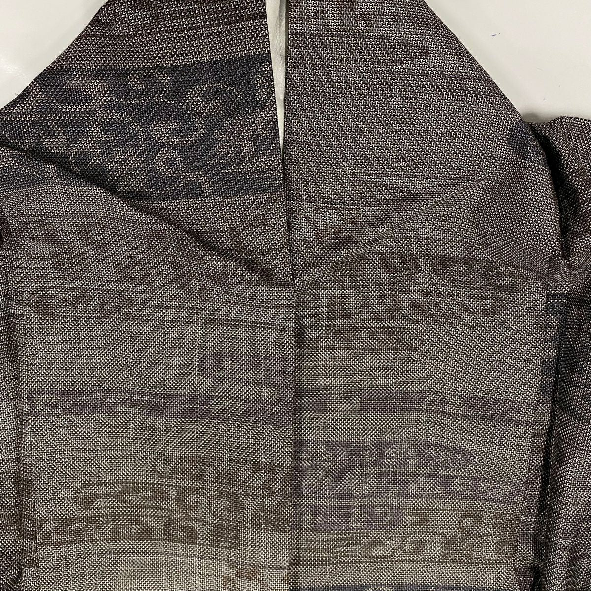 【美品】 紬織織 身長156cm 袖長63cm S 雙層 ヱ霞 花唐草紋 灰茶 純蠶絲 秀品級