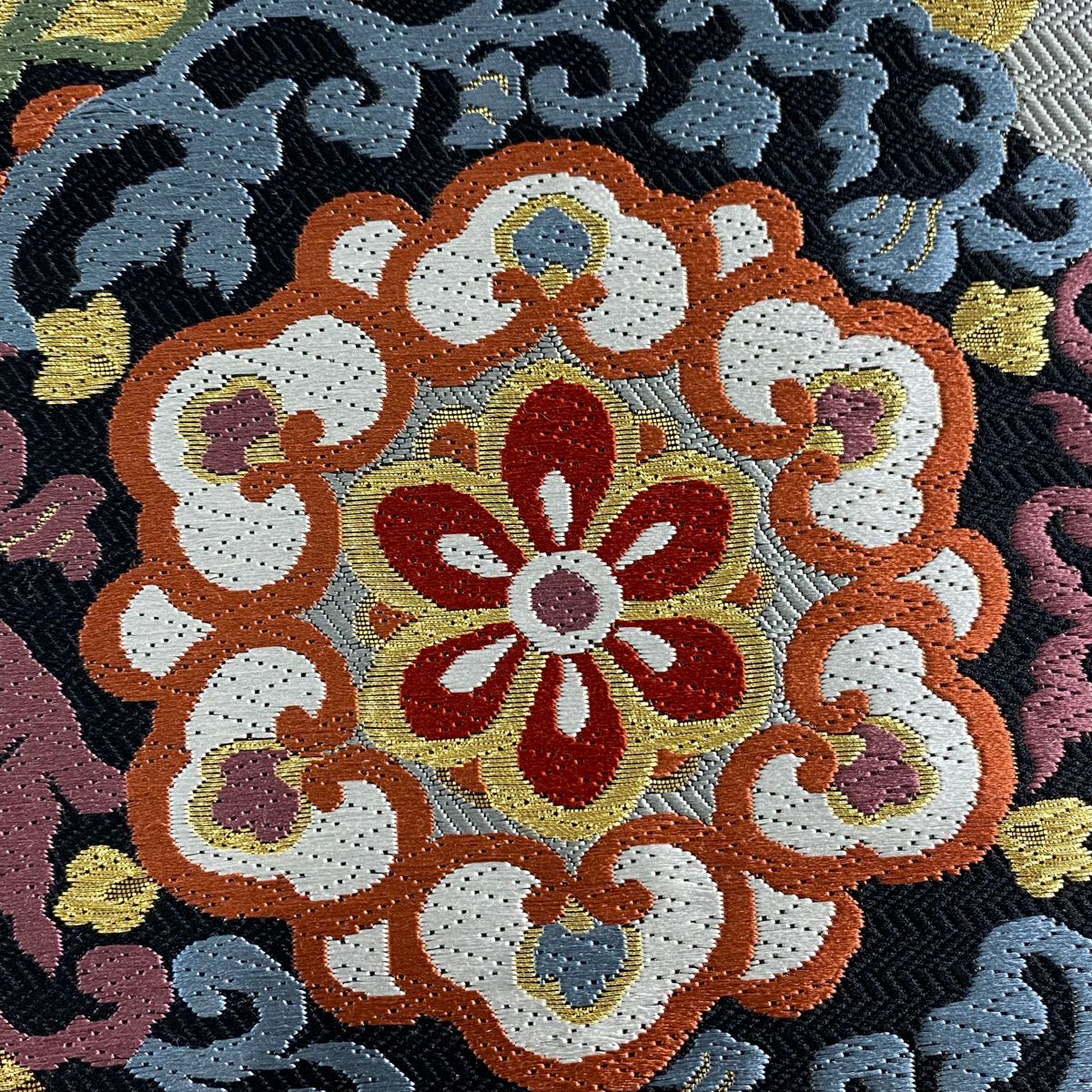 【美品】 袋帶 秀品級 華紋 七寶 金絲 金金箔 艾草綠 六通 純蠶絲