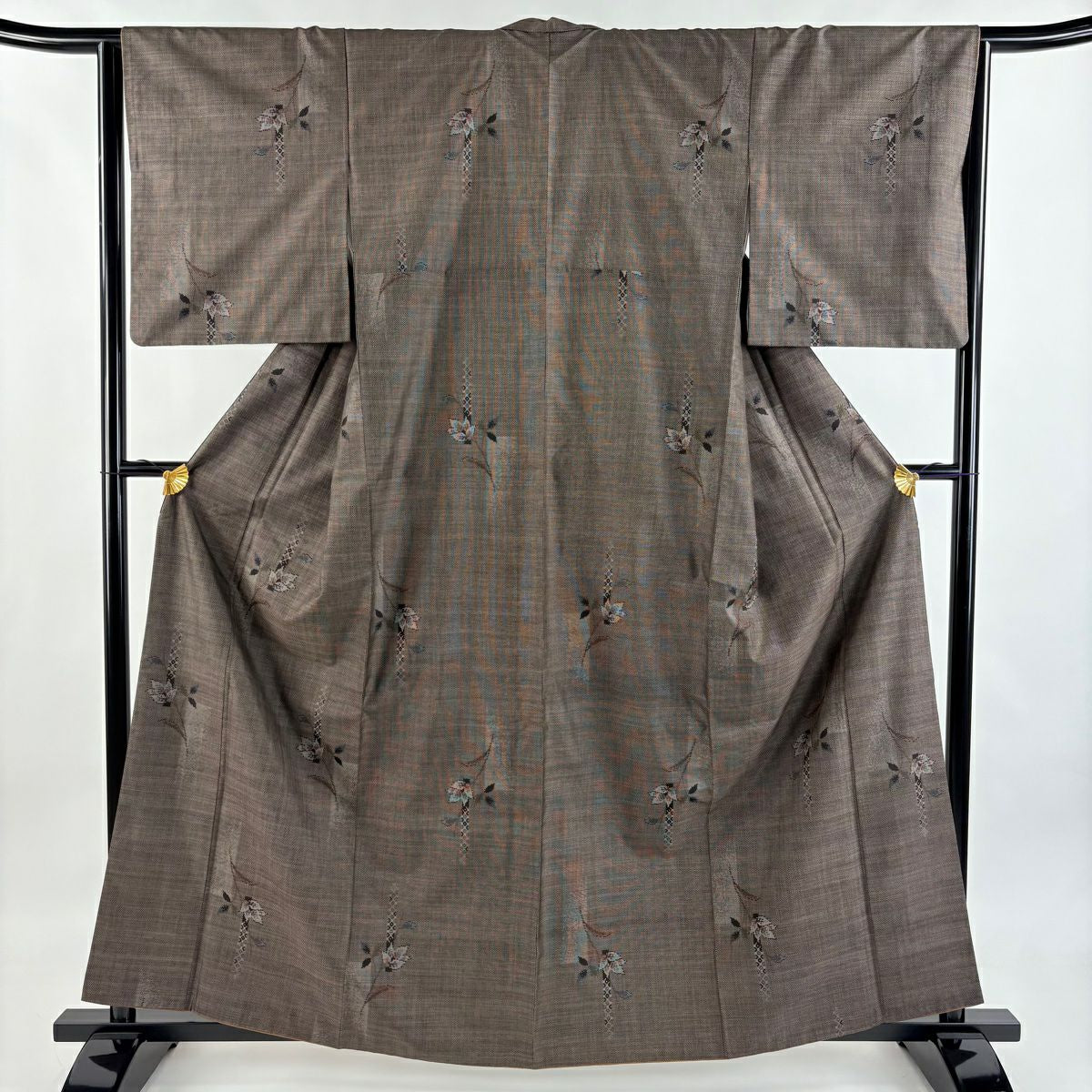 【美品】 紬織織 身長162cm 袖長64.5cm M 雙層 草花紋紋 焦茶 純蠶絲 秀品級