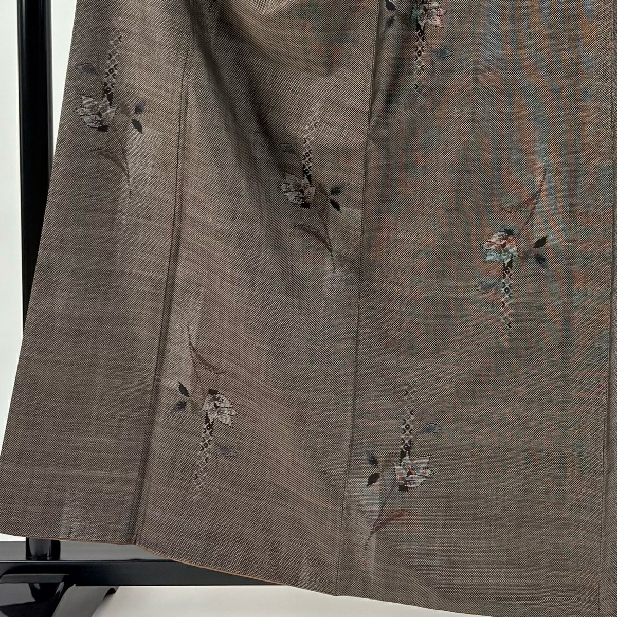 【美品】 紬織織 身長162cm 袖長64.5cm M 雙層 草花紋紋 焦茶 純蠶絲 秀品級
