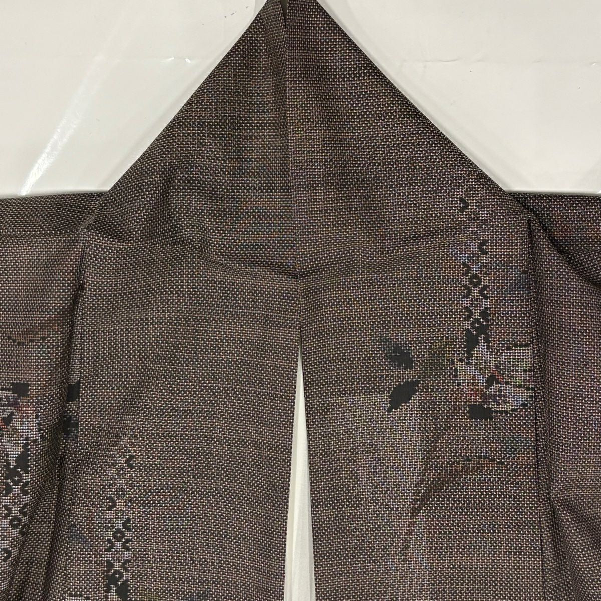 【美品】 紬織織 身長162cm 袖長64.5cm M 雙層 草花紋紋 焦茶 純蠶絲 秀品級