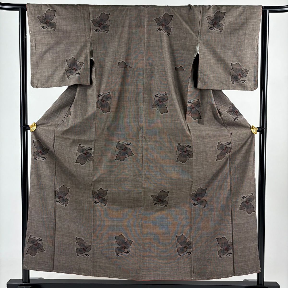 紬織 身長157cm 袖長63.5cm S 雙層 花 焦茶 純蠶絲 秀品級