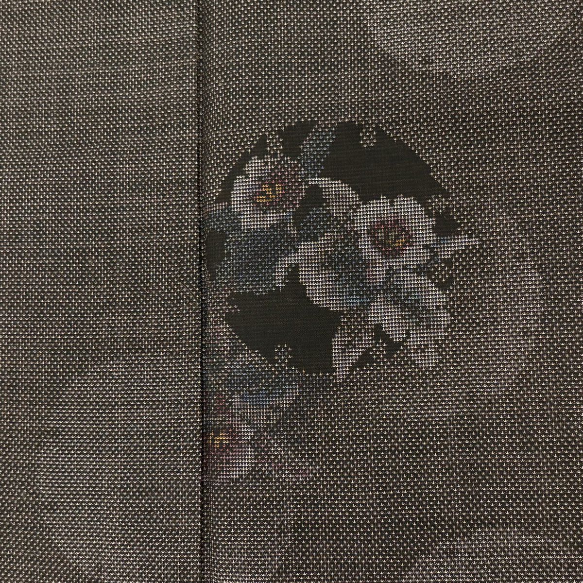 【美品】 紬織織 身長155cm 袖長64cm M 雙層 雪輪 草花紋紋 焦茶 純蠶絲 秀品級