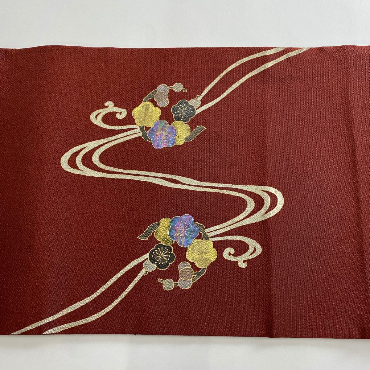 【美品】 袋帶 名品級 梅花 菊花 金銀彩 螺鈿 紫色 大鼓圖案 純蠶絲