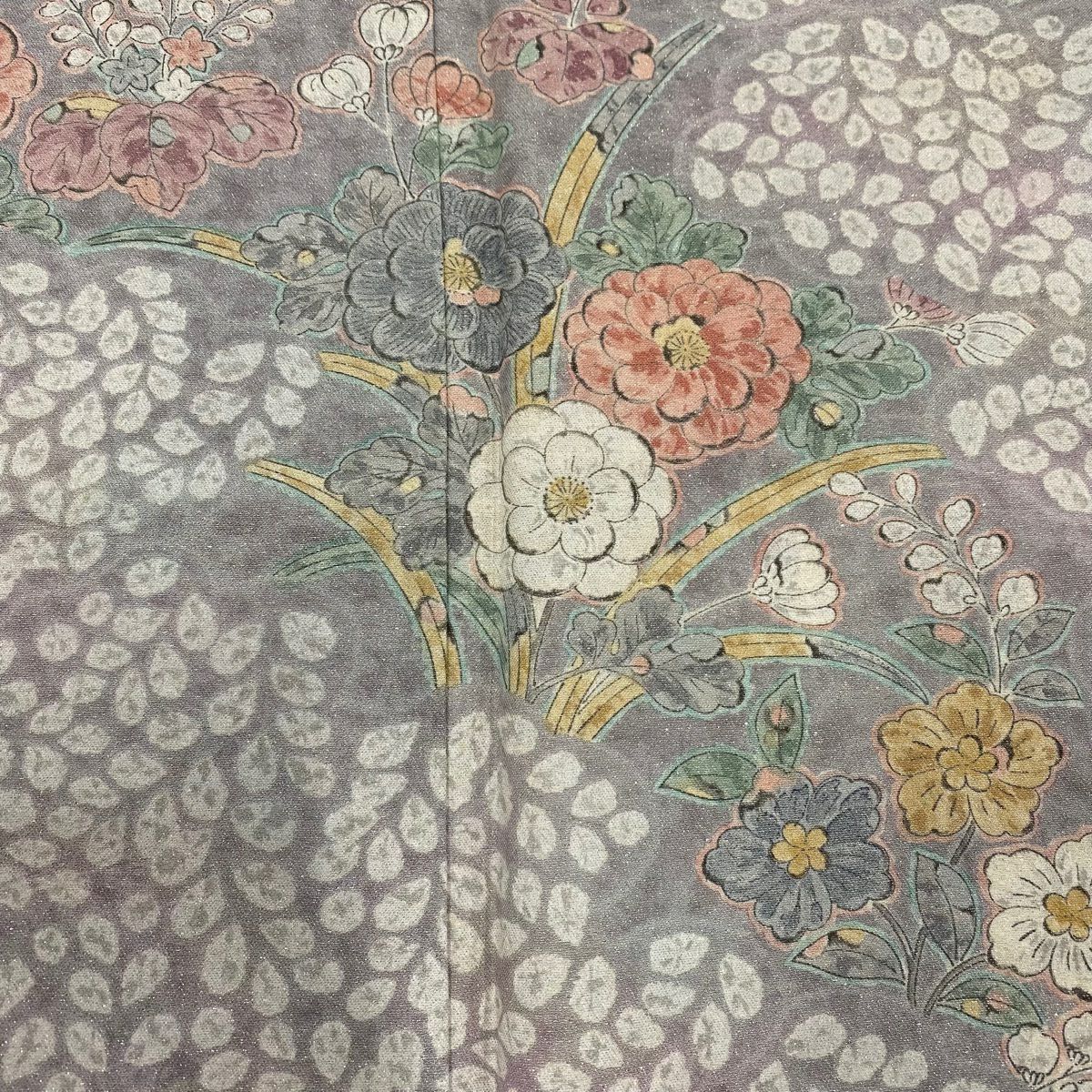 【美品】訪問服 身長160.5cm 袖長66cm M 雙層 草花紋紋 雲文 銀通し 灰色 純蠶絲 名品級