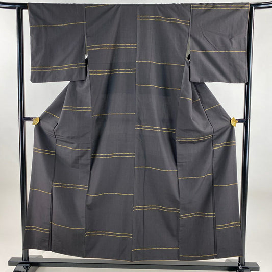 【美品】 紬織 身長154cm 袖長62cm S 雙層 段紋 墨 純蠶絲 秀品級