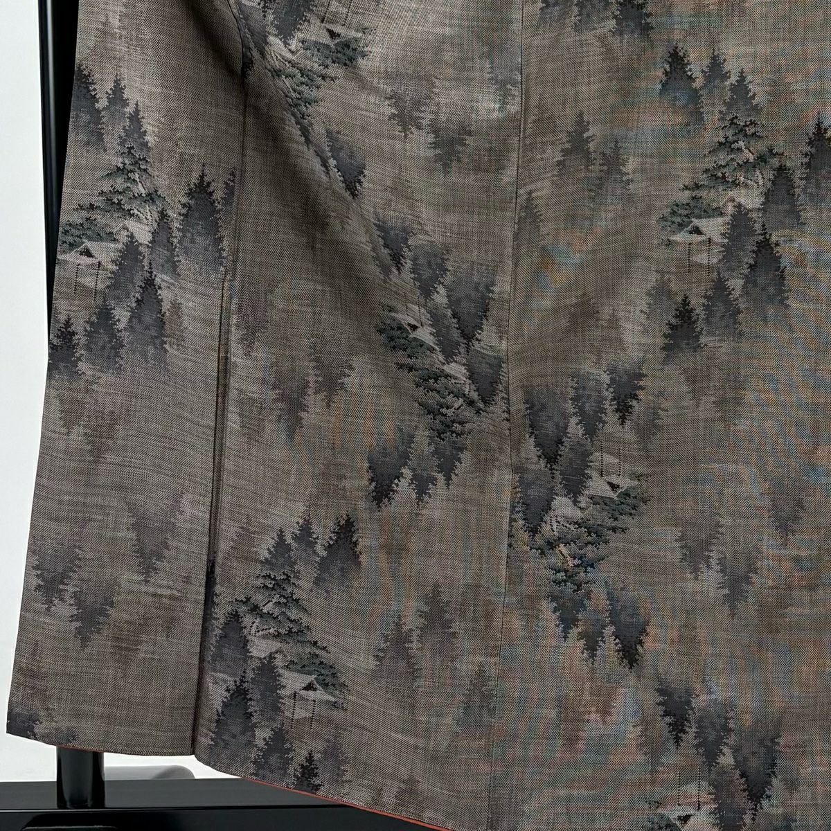 【美品】 紬織 身長160.5cm 袖長66cm M 雙層 大和 樹木 家屋 焦茶 純蠶絲 秀品級