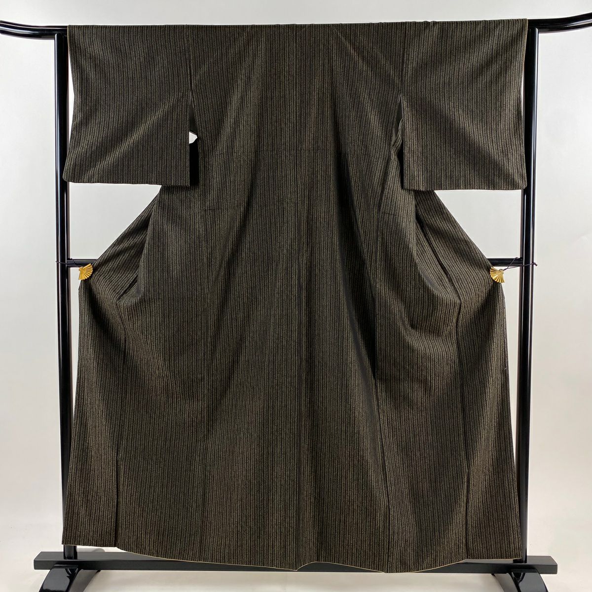 【美品】 紬織 身長158.5cm 袖長63cm S 雙層 條紋 黑 純蠶絲 優品級