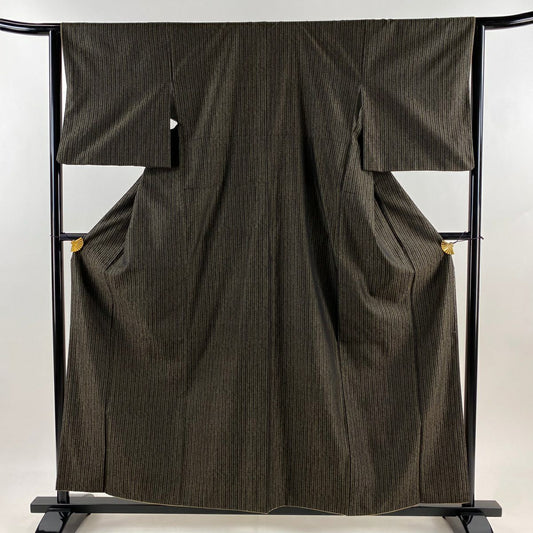 【美品】 紬織 身長158.5cm 袖長63cm S 雙層 條紋 黑 純蠶絲 優品級