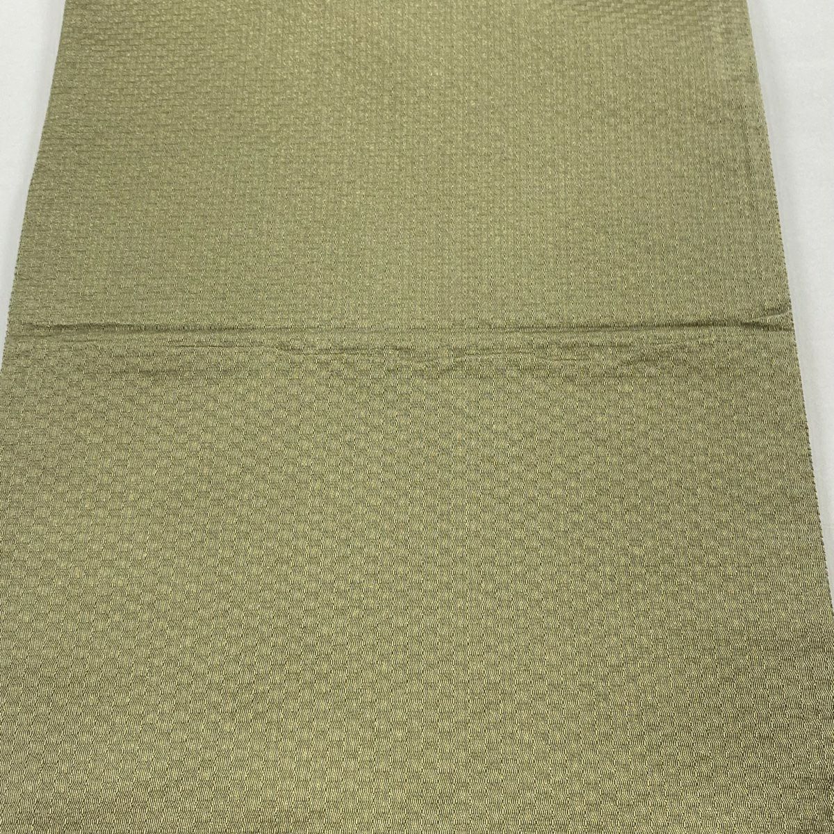 【美品】 袋帶 秀品級 松樹皮菱 疋田 金金箔 灰綠 六通 純蠶絲