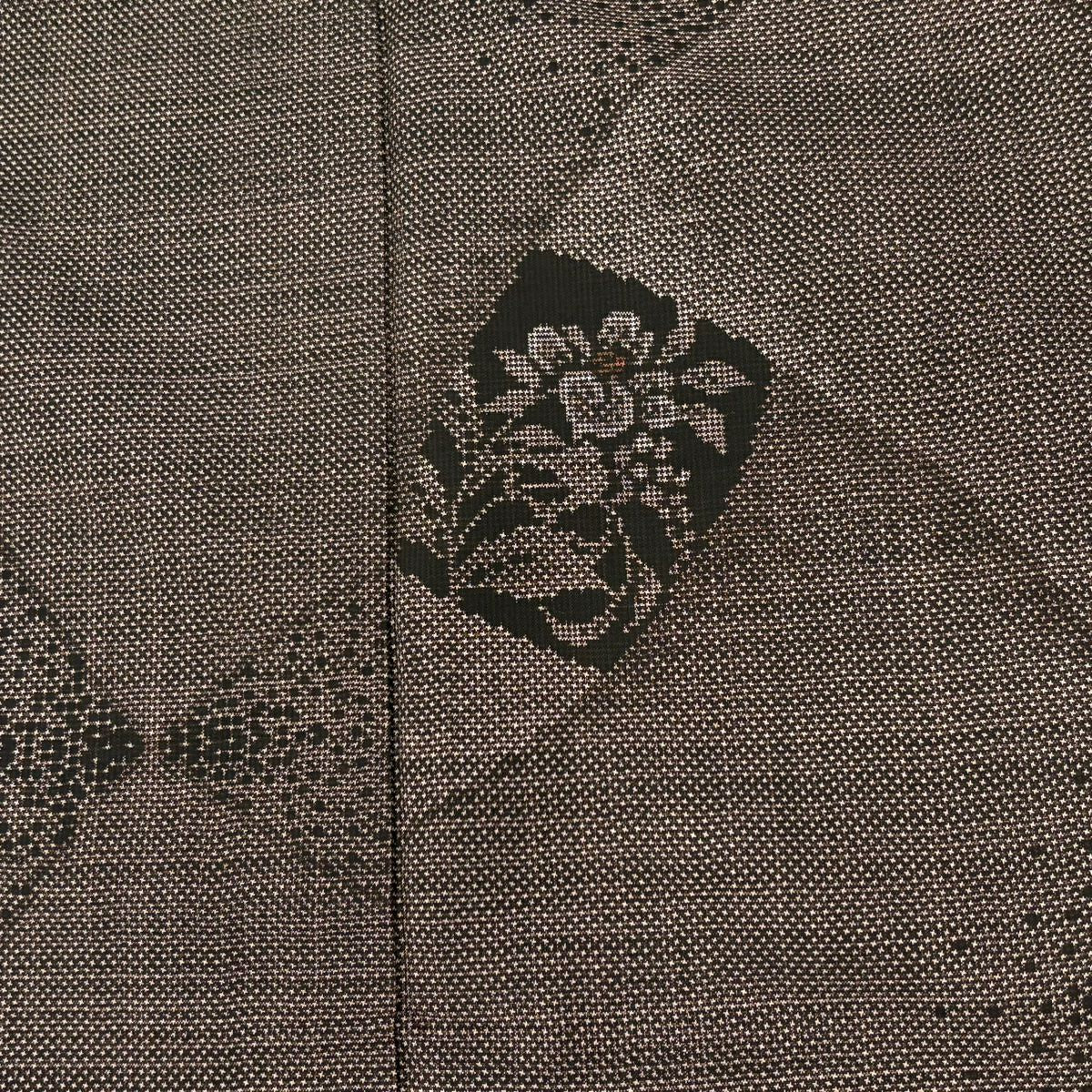 【美品】 紬織 身長160cm 袖長65.5cm M 雙層 草花紋紋 幾何學 焦茶 純蠶絲 秀品級