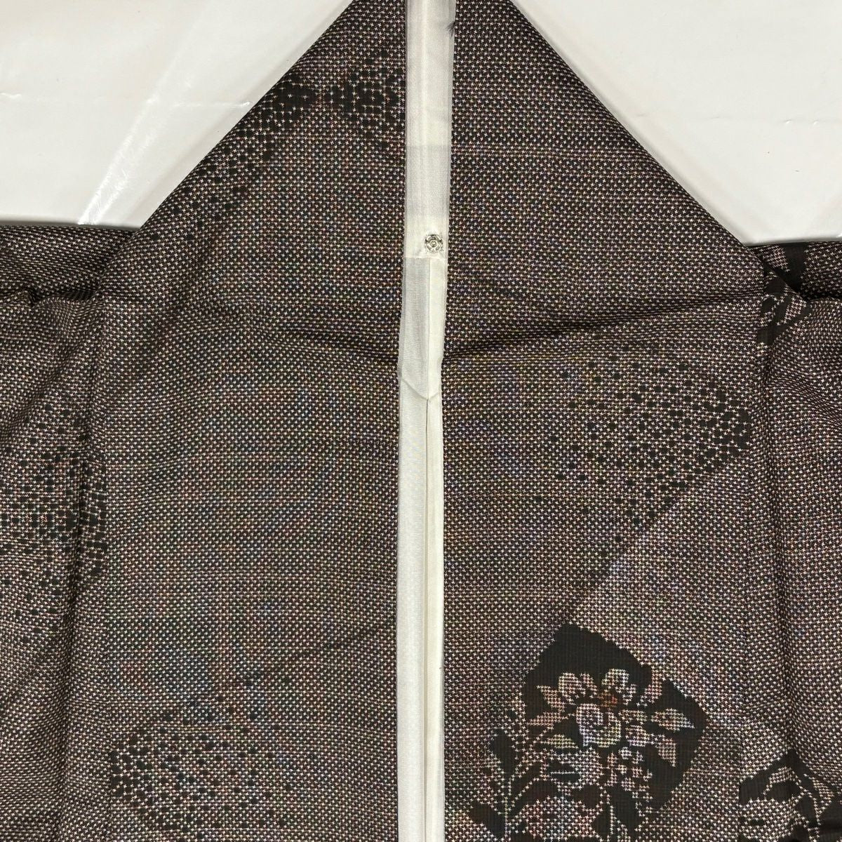 【美品】 紬織 身長160cm 袖長65.5cm M 雙層 草花紋紋 幾何學 焦茶 純蠶絲 秀品級