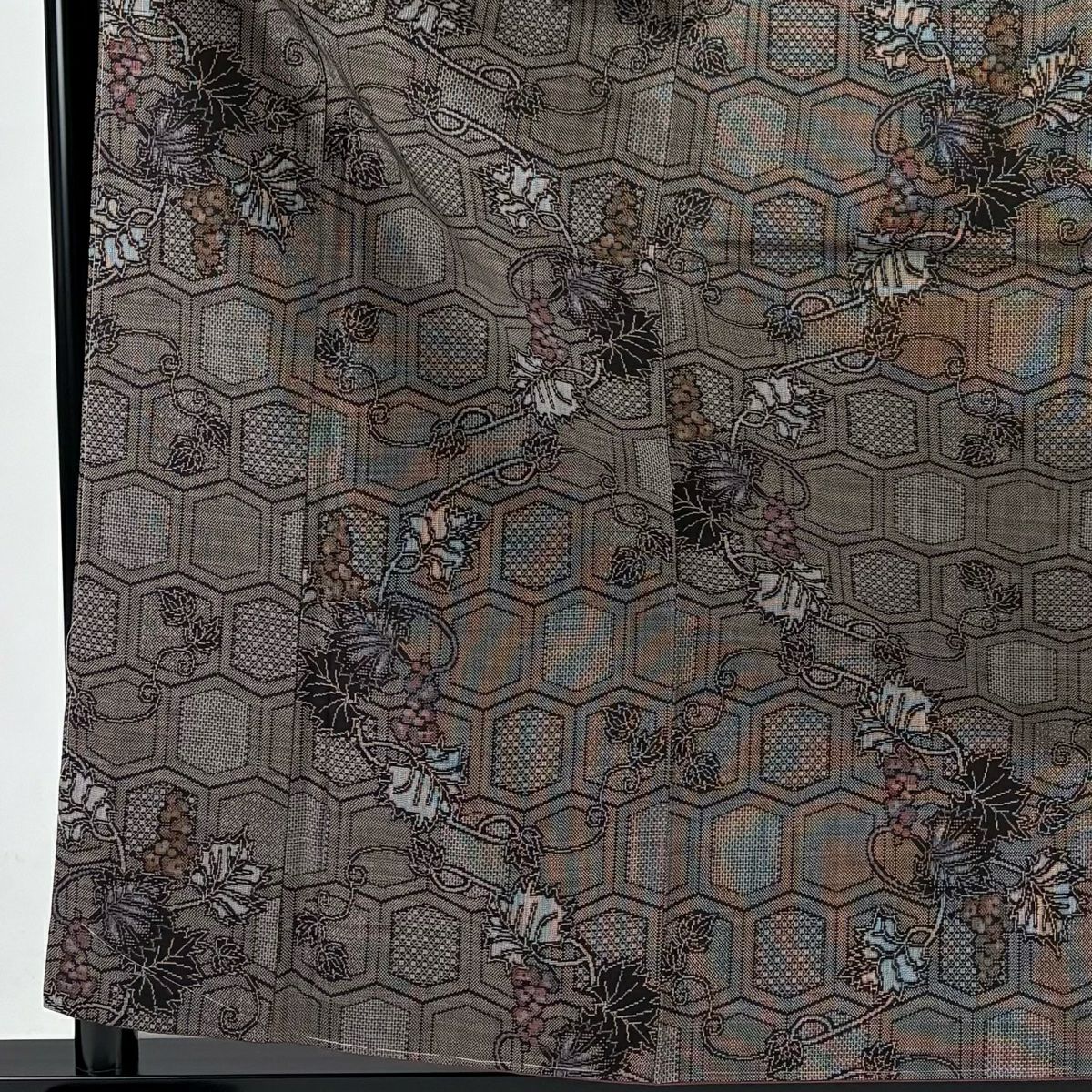 【美品】 紬織 身長161.5cm 袖長62.5cm S 雙層 葡萄 龜甲 焦茶 純蠶絲 秀品級