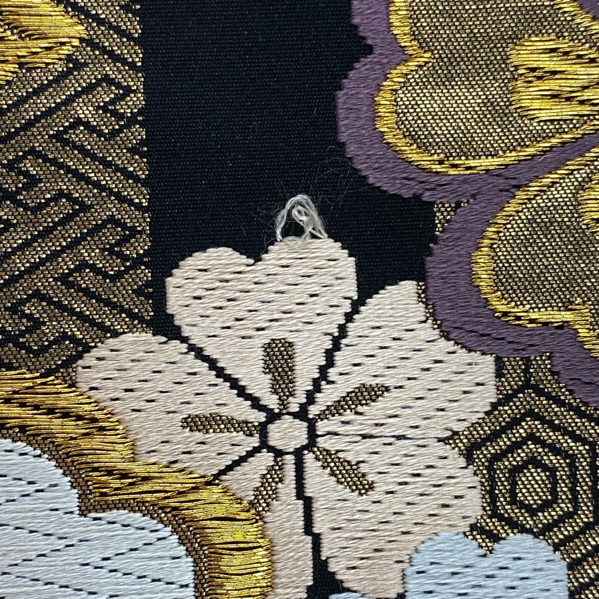 袋帶 秀品級 垂枝櫻 蝴蝶 金金箔 金銀彩 金色 六通 純蠶絲