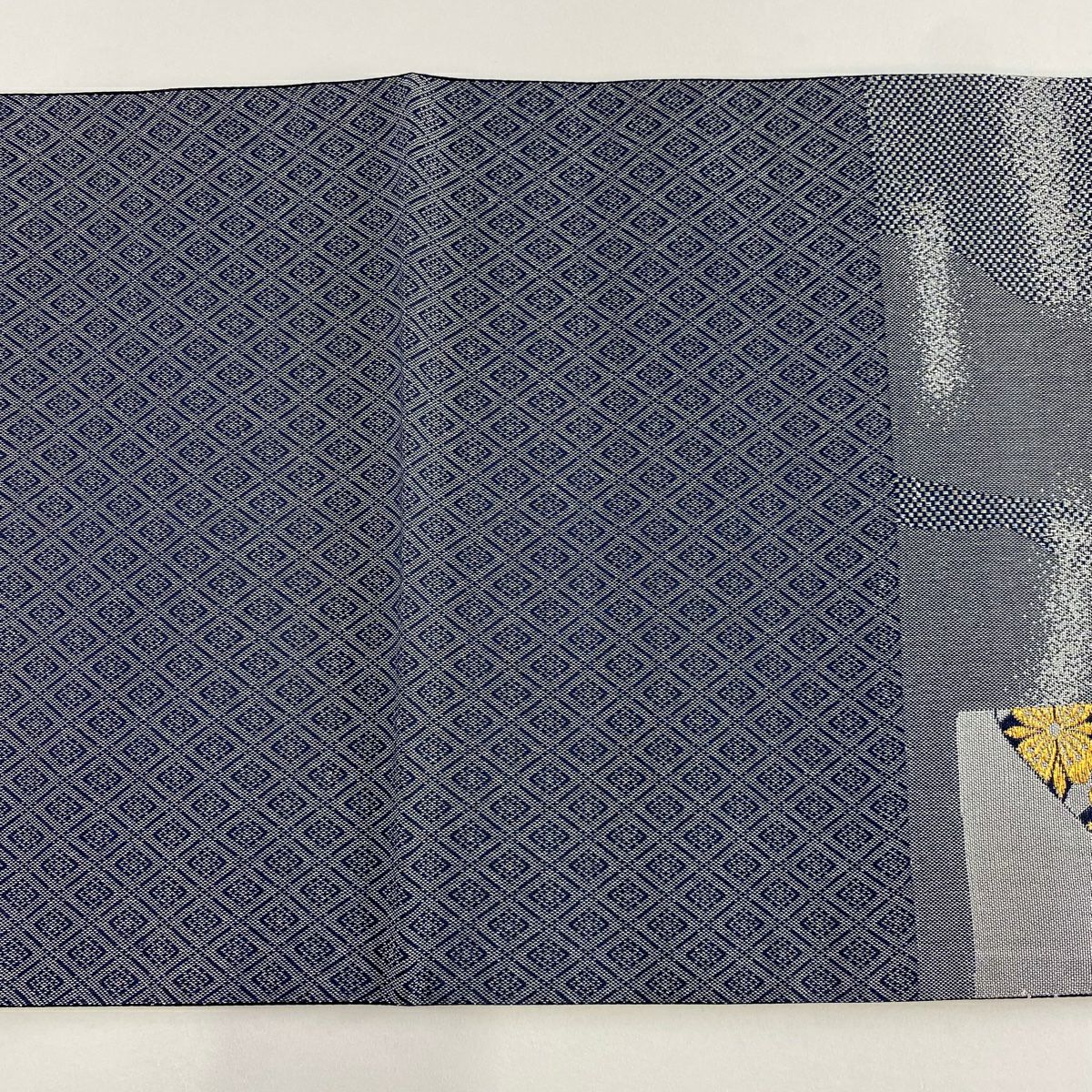 【美品】 袋帶 秀品級 七寶紋 花 金金箔 金銀絲 灰色 六通 純蠶絲