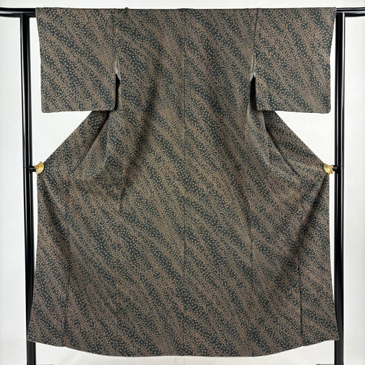 【美品】 小紋 身長150cm 袖長62cm S 雙層 櫻花 墨 黑 純蠶絲 秀品級