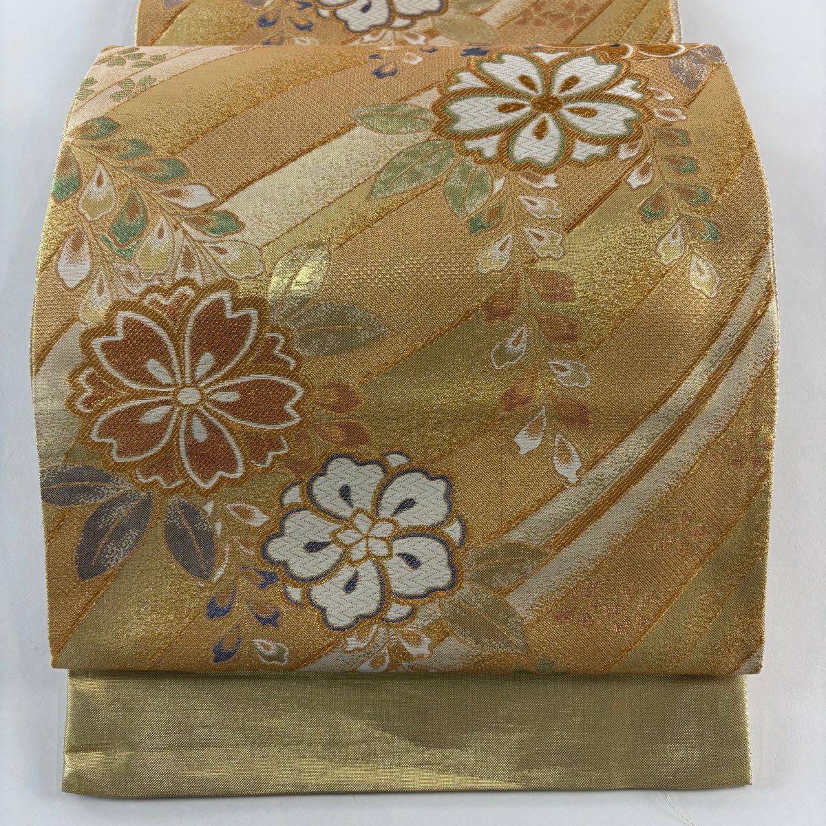 【美品】 袋帶 秀品級 櫻花 金絲 金金箔 金 六通 純蠶絲