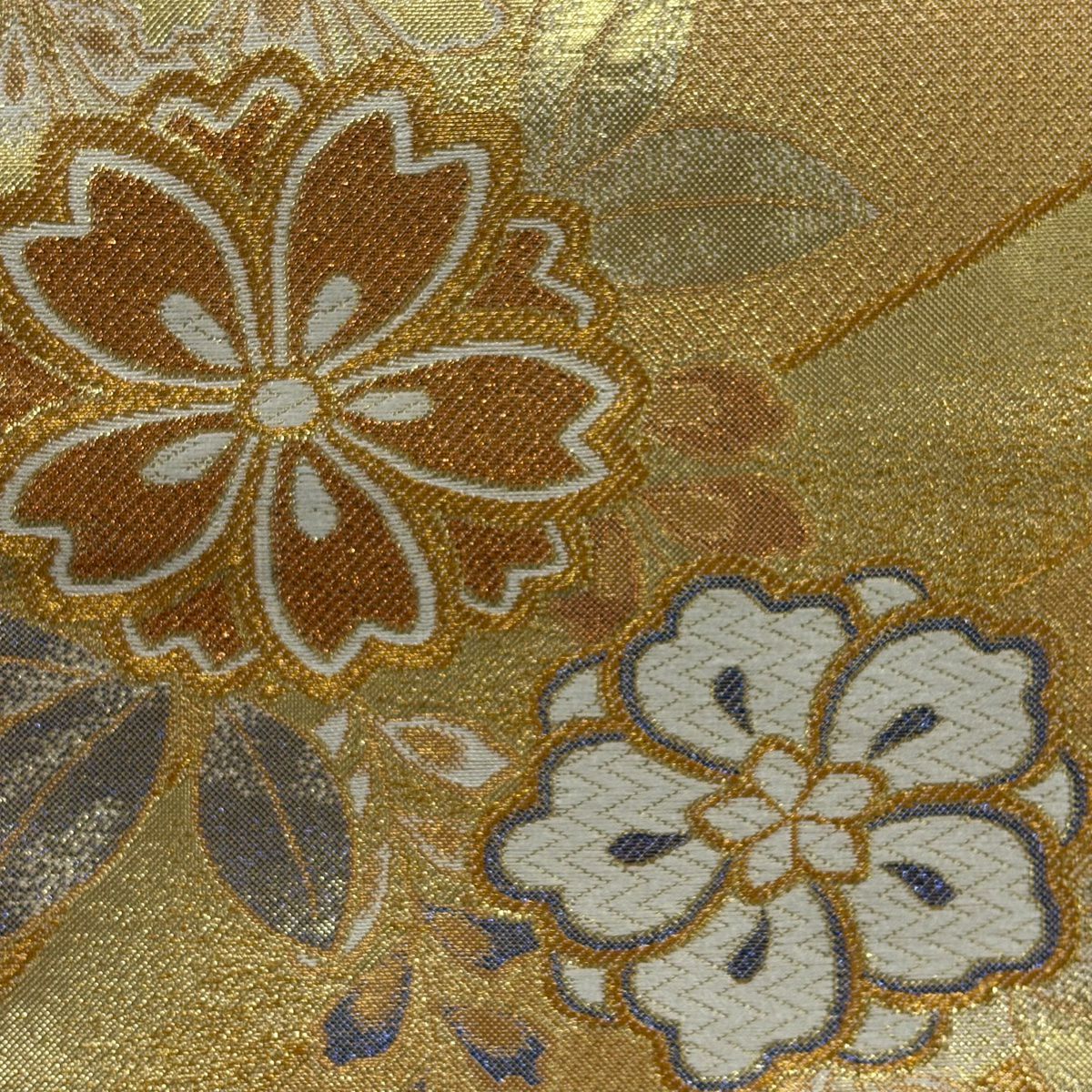 【美品】 袋帶 秀品級 櫻花 金絲 金金箔 金 六通 純蠶絲
