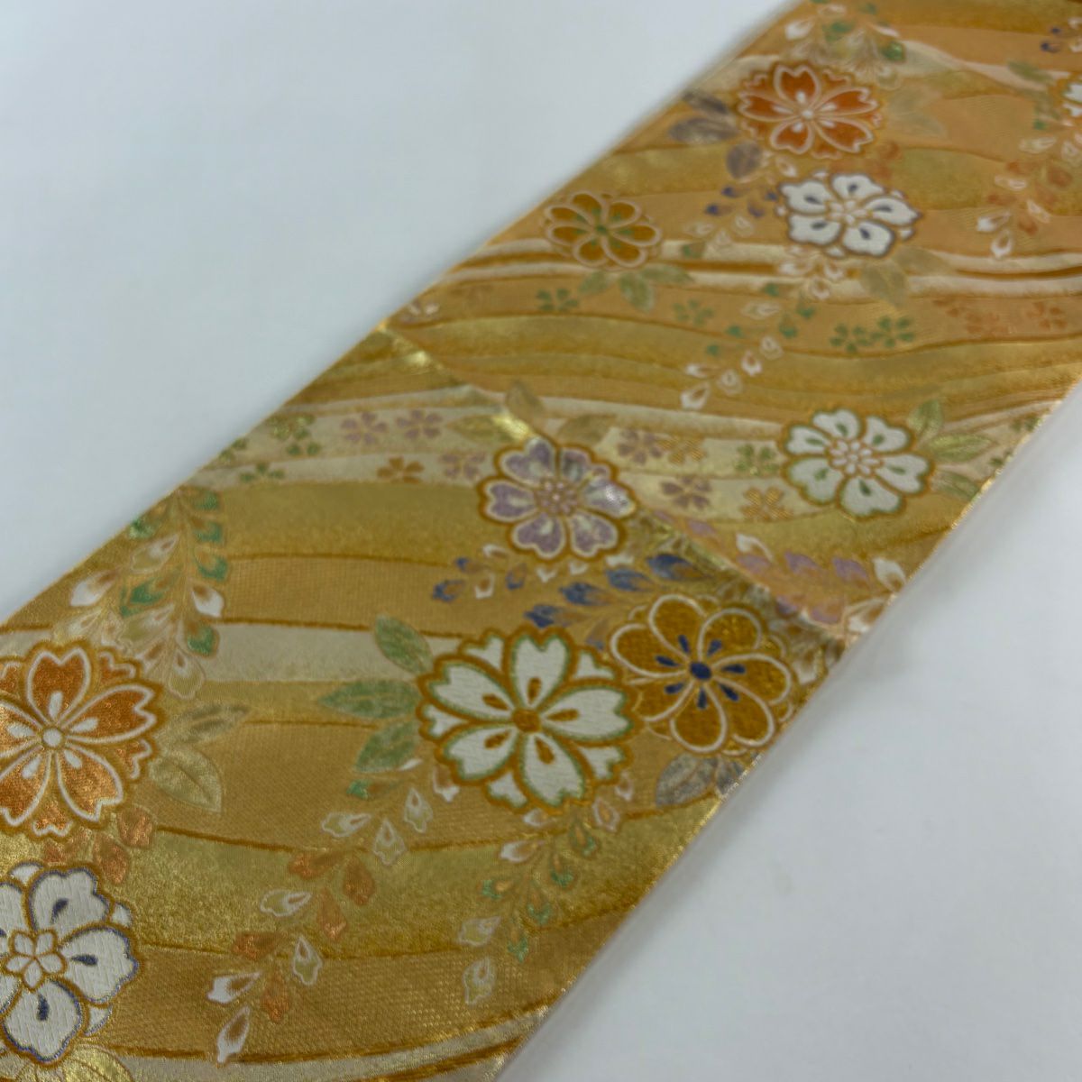 【美品】 袋帶 秀品級 櫻花 金絲 金金箔 金 六通 純蠶絲