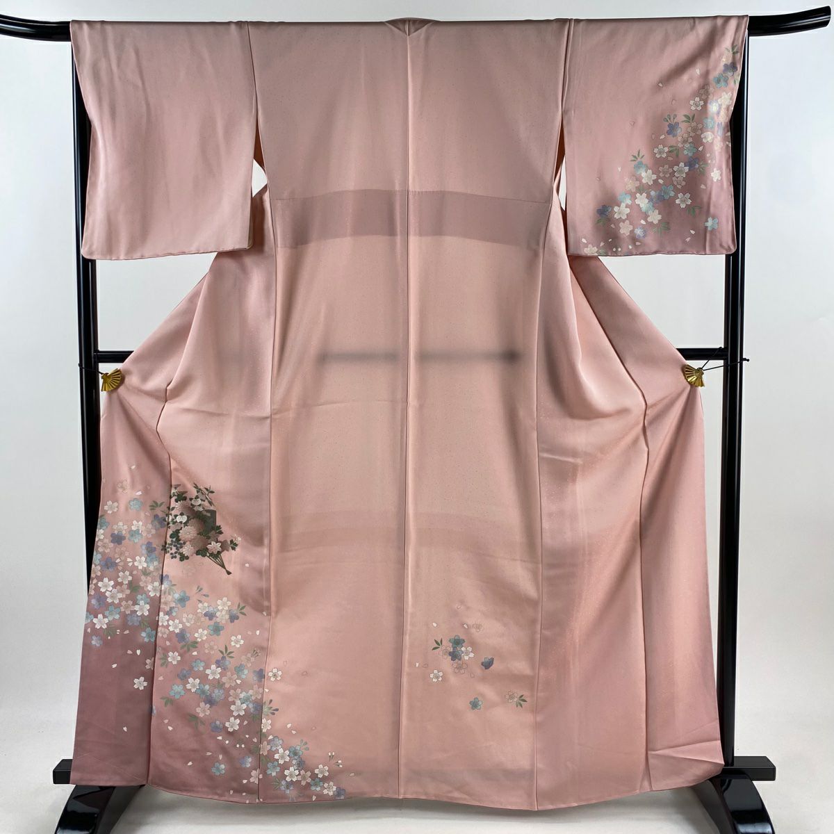 付下 身長163.5cm 袖長66.5cm M 雙層 櫻花 扇子子 金銀彩 漸層 粉色 純蠶絲 優品級