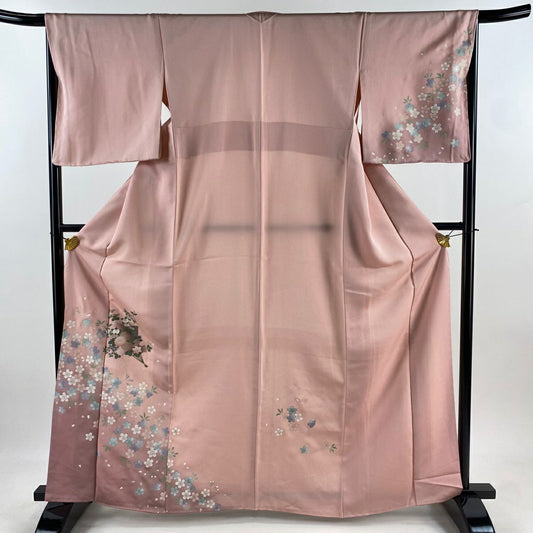 付下 身長163.5cm 袖長66.5cm M 雙層 櫻花 扇子子 金銀彩 漸層 粉色 純蠶絲 優品級