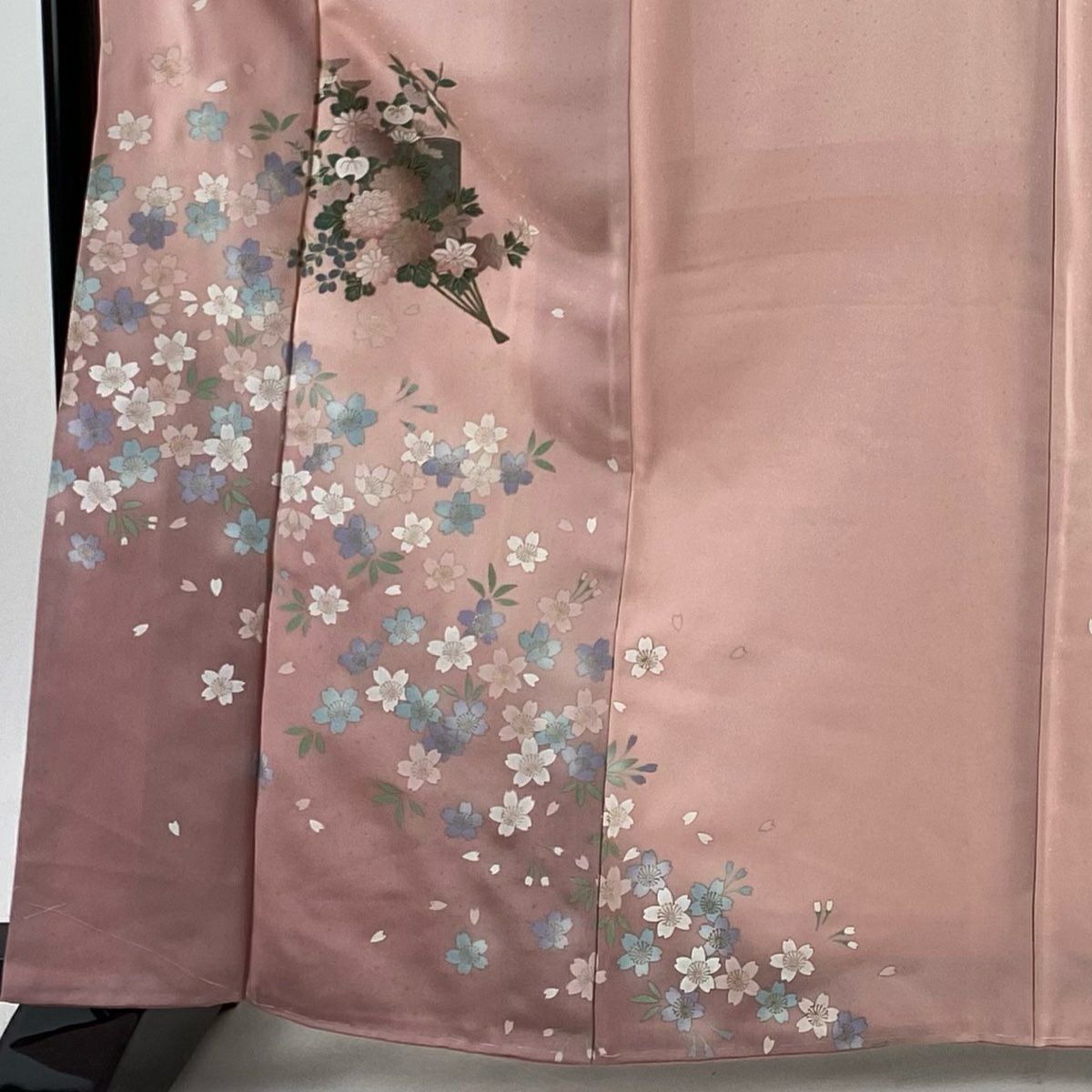 付下 身長163.5cm 袖長66.5cm M 雙層 櫻花 扇子子 金銀彩 漸層 粉色 純蠶絲 優品級