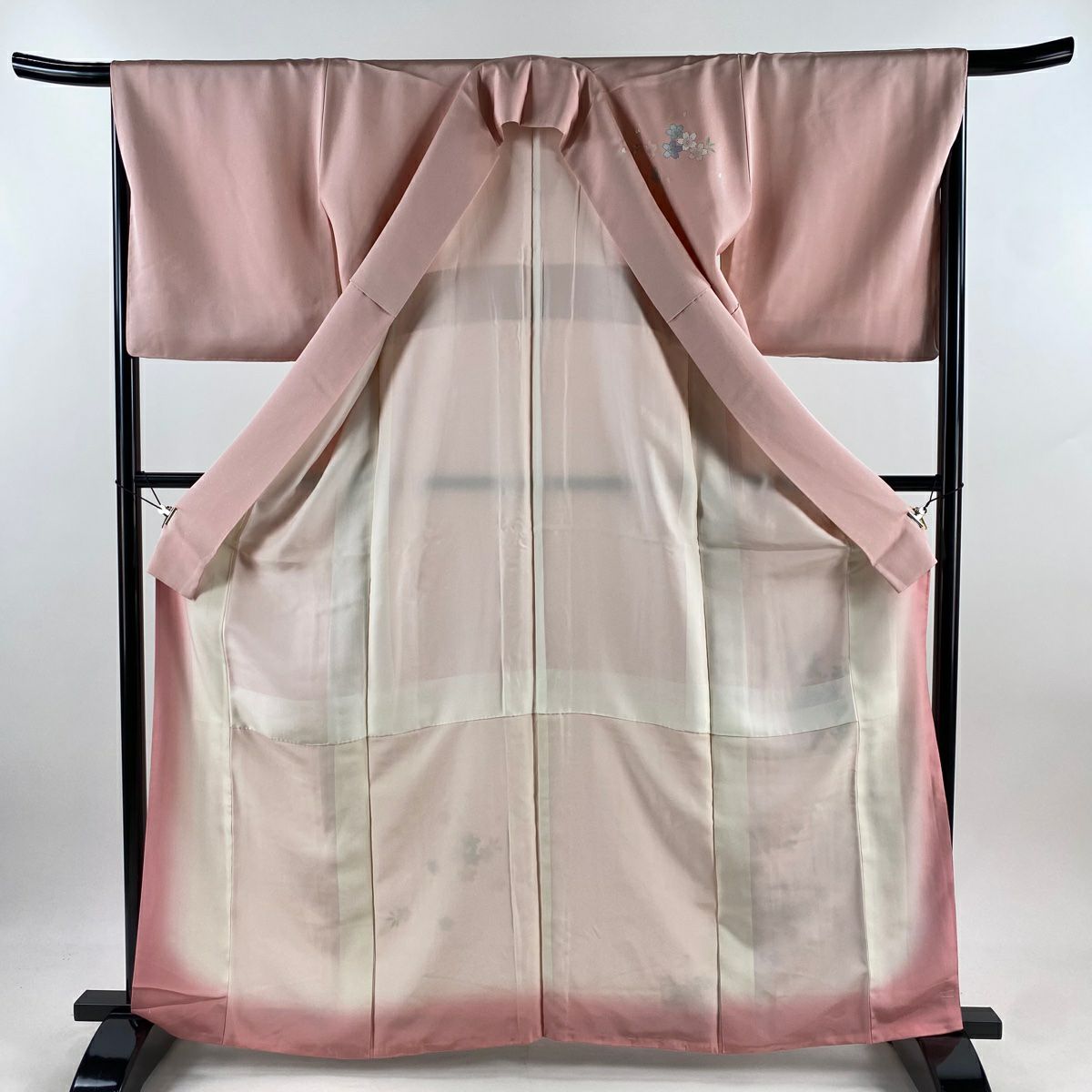 付下 身長163.5cm 袖長66.5cm M 雙層 櫻花 扇子子 金銀彩 漸層 粉色 純蠶絲 優品級