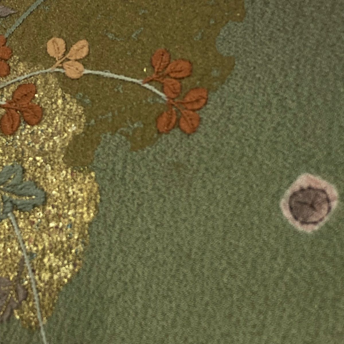 訪問服 身長152cm 袖長63cm S 雙層 雪輪 菊花 絞染 刺繡 茶綠 純蠶絲 秀品級