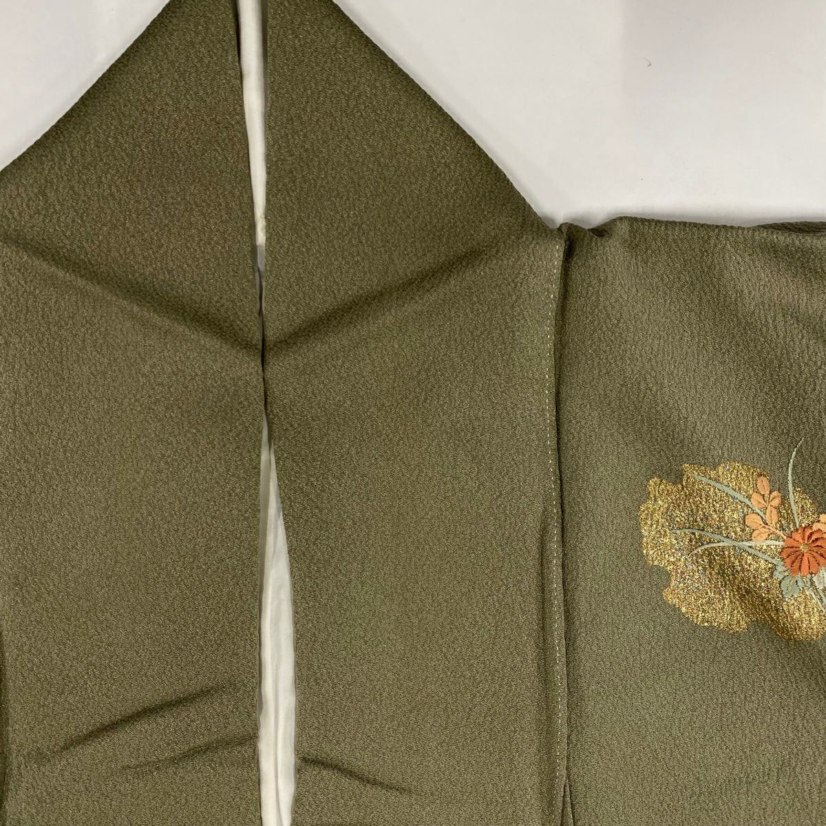 訪問服 身長152cm 袖長63cm S 雙層 雪輪 菊花 絞染 刺繡 茶綠 純蠶絲 秀品級
