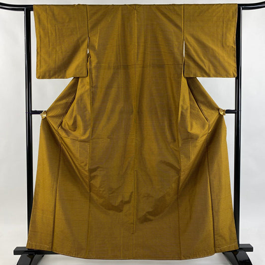 【美品】 紬織 身長163.5cm 袖長62.5cm S 雙層 縞 山吹茶 純蠶絲 逸品級