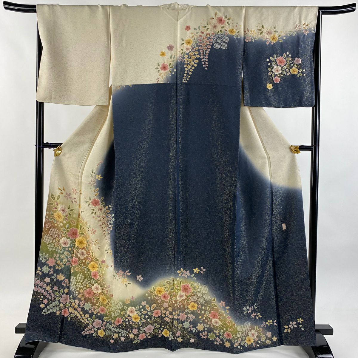訪問服 身長165cm 袖長66cm M 雙層 徳永憲峯 落款あり 辻花染 櫻花 金通染 分色 奶油色 純蠶絲 逸品級