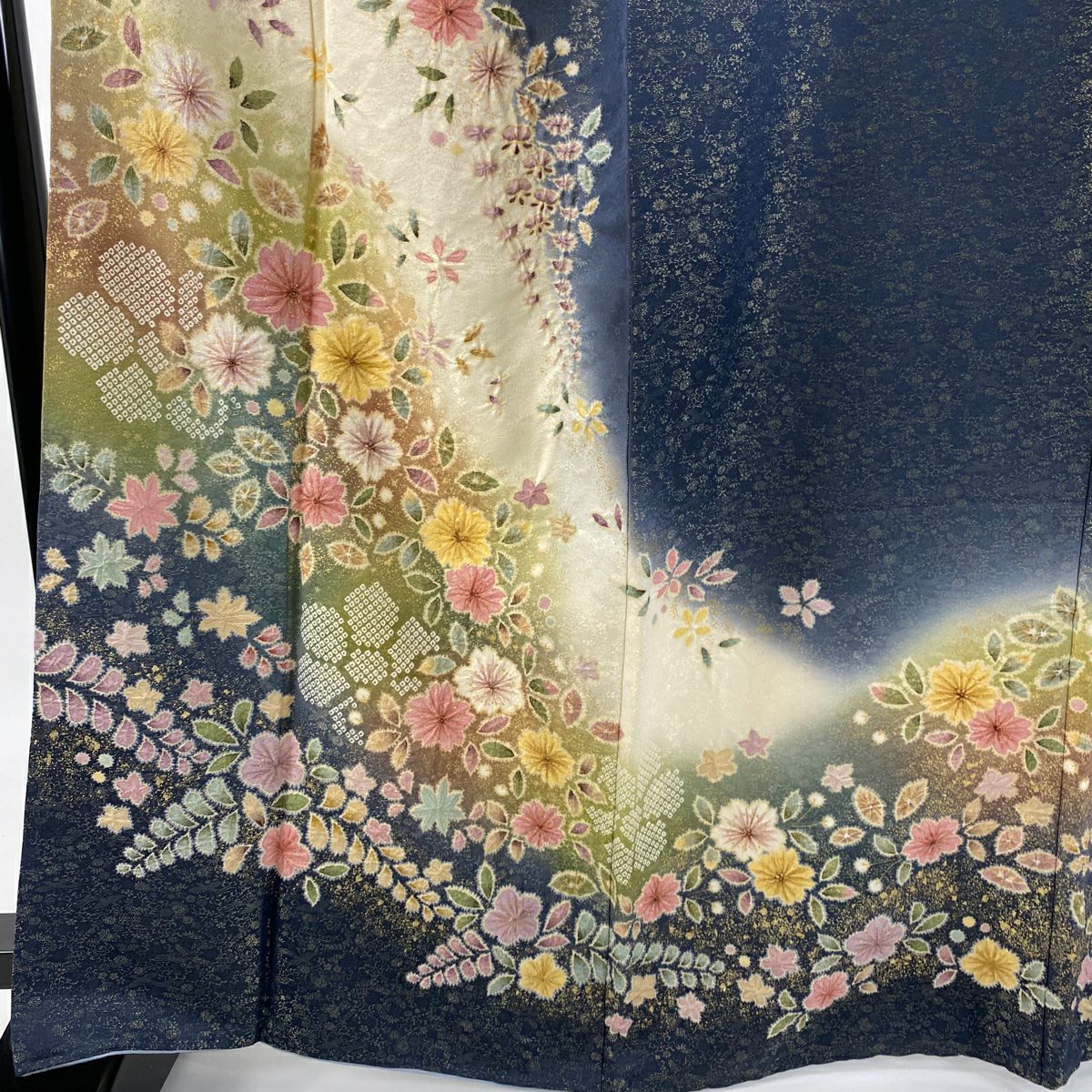訪問服 身長165cm 袖長66cm M 雙層 徳永憲峯 落款あり 辻花染 櫻花 金通染 分色 奶油色 純蠶絲 逸品級