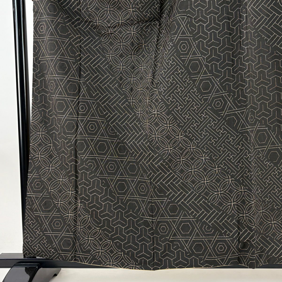 訪問服 身長160cm 袖長63cm S 雙層 網代 有職紋樣 刺繡 焦茶 純蠶絲 逸品級