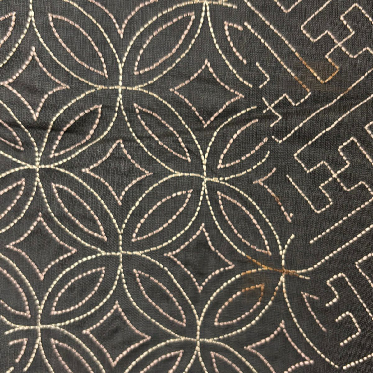 訪問服 身長160cm 袖長63cm S 雙層 網代 有職紋樣 刺繡 焦茶 純蠶絲 逸品級