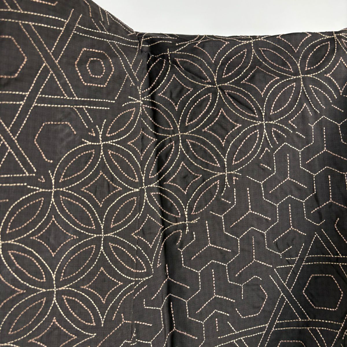 訪問服 身長160cm 袖長63cm S 雙層 網代 有職紋樣 刺繡 焦茶 純蠶絲 逸品級