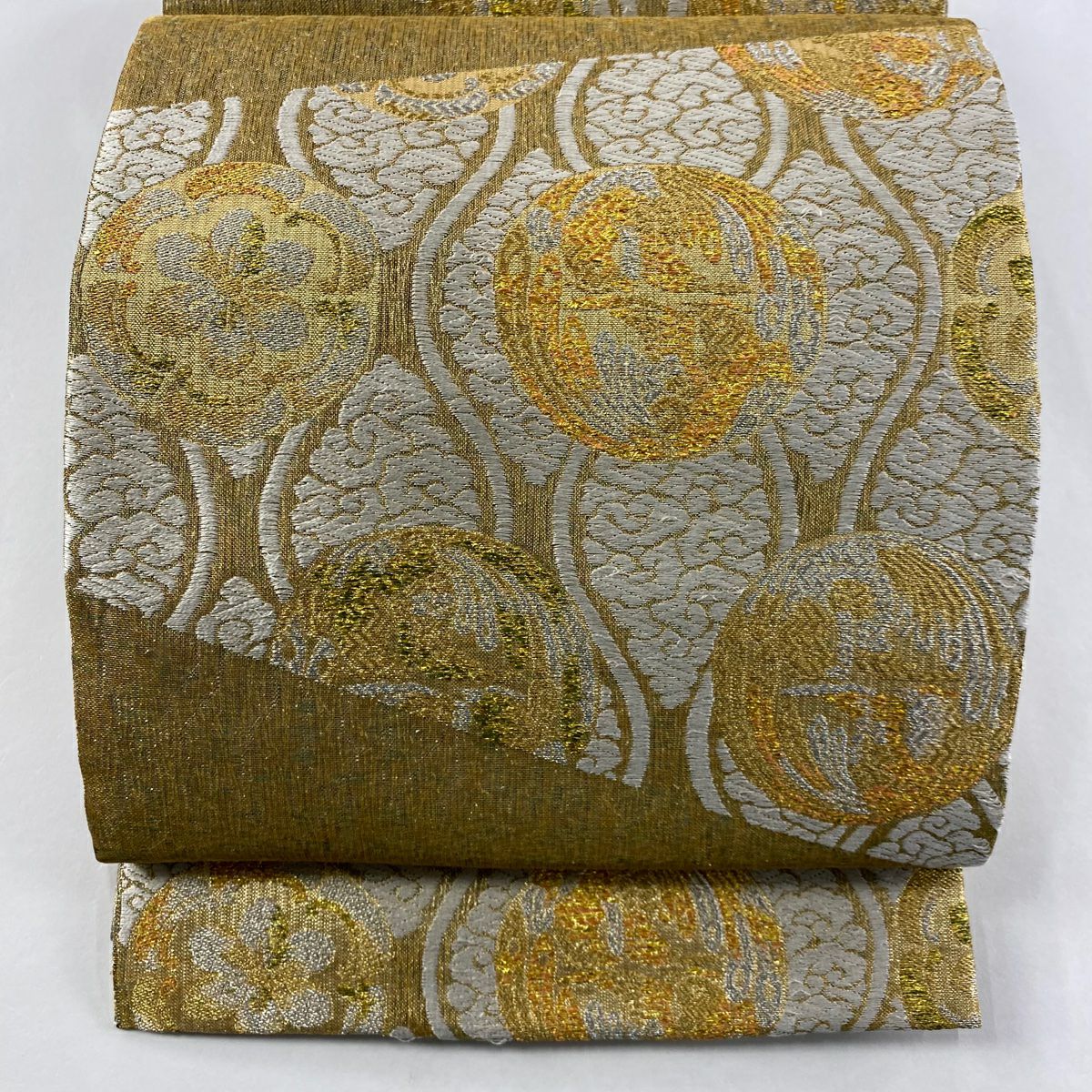 【美品】 袋帶 名品級 鳥 立涌 金銀彩 金色 六通 純蠶絲